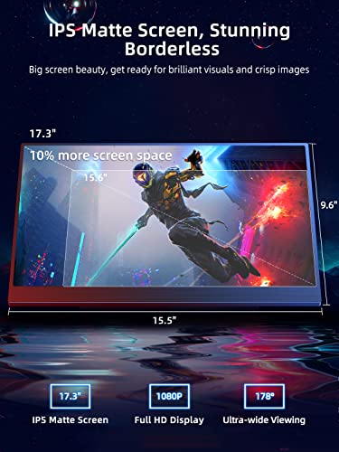 Uperfect Portable Monitor, 17.3" 144Hz Portable Gaming Monitor Amd Freesync Fhd 1080P Hdr Ips Laptop Computer Monitor W/Vesa & Case Usb C External Screen For Esports Switch Ps5 Steam Deck #TOP3