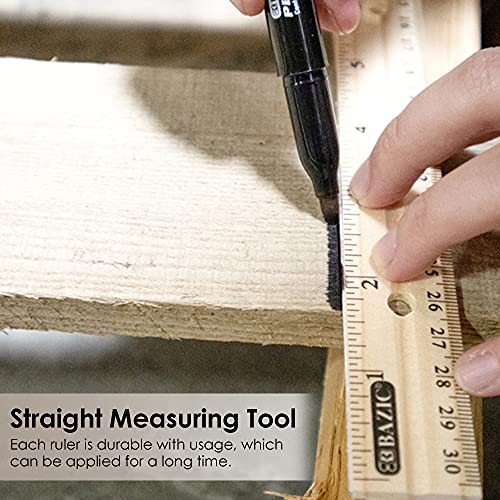 Bazic Wooden Ruler 12" (30Cm), Singel Metal Edge, Inches Centimeter Metric Measuring Drafting Rulers, For Students School Supplies (3/Pack), 1-Pack #TOP4