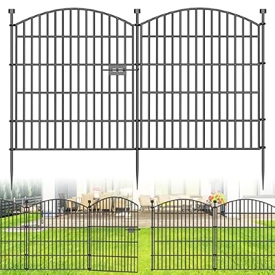 10 Panels Decorative Garden Fence with Gate - 32 in (H) x 23.6 ft (L) No Dig Dog Fence Outdoor for Yard, Rustproof Tall Garden Fencecing Panels, Animal Barrier Suitable for Yard Border, Patio
