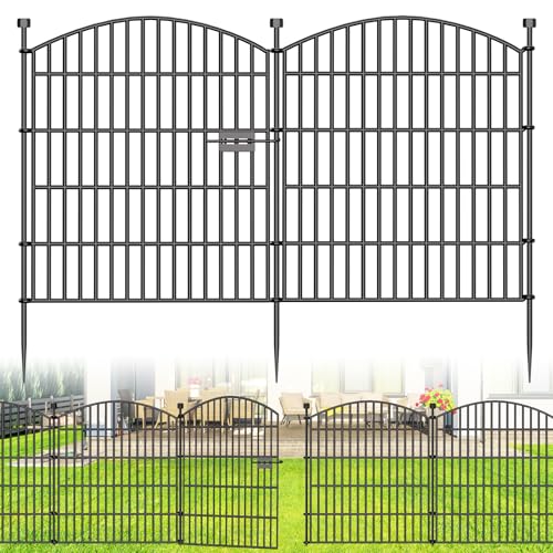 10 Panels Decorative Garden Fence with Gate - 32 in (H) x 23.6 ft (L) No Dig Dog Fence Outdoor for Yard, Rustproof Tall Garden Fencecing Panels, Animal Barrier Suitable for Yard Border, Patio