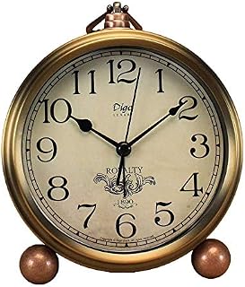 Saytay Classic Retro Clock, Golden Table Table Desk Alarm Clock European Style Vintage Silent Desk Alarm Clock Non Ticking Quartz Movement Battery Operated, HD Glass Lens, Easy to Read