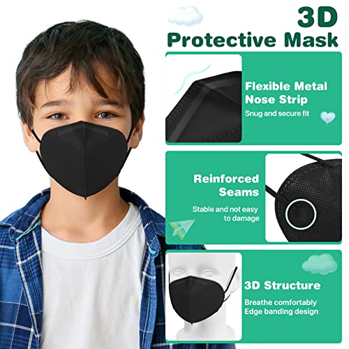 Image of XDX Kids KN95 Masks for Children, 50 Pack Individually Wrapped Black Disposable Face Masks, 5 Layers KN95 Mask for Kids, Breathable & Comfortable, Filter Efficiency ≥95%