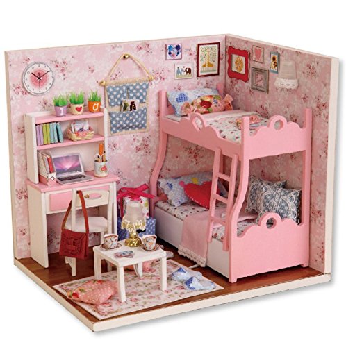 LEMOGO Kit de Miniatura de Artesanía de casa de Muñecas de Madera DIY - Modelo de Dormitorio de Niña y...