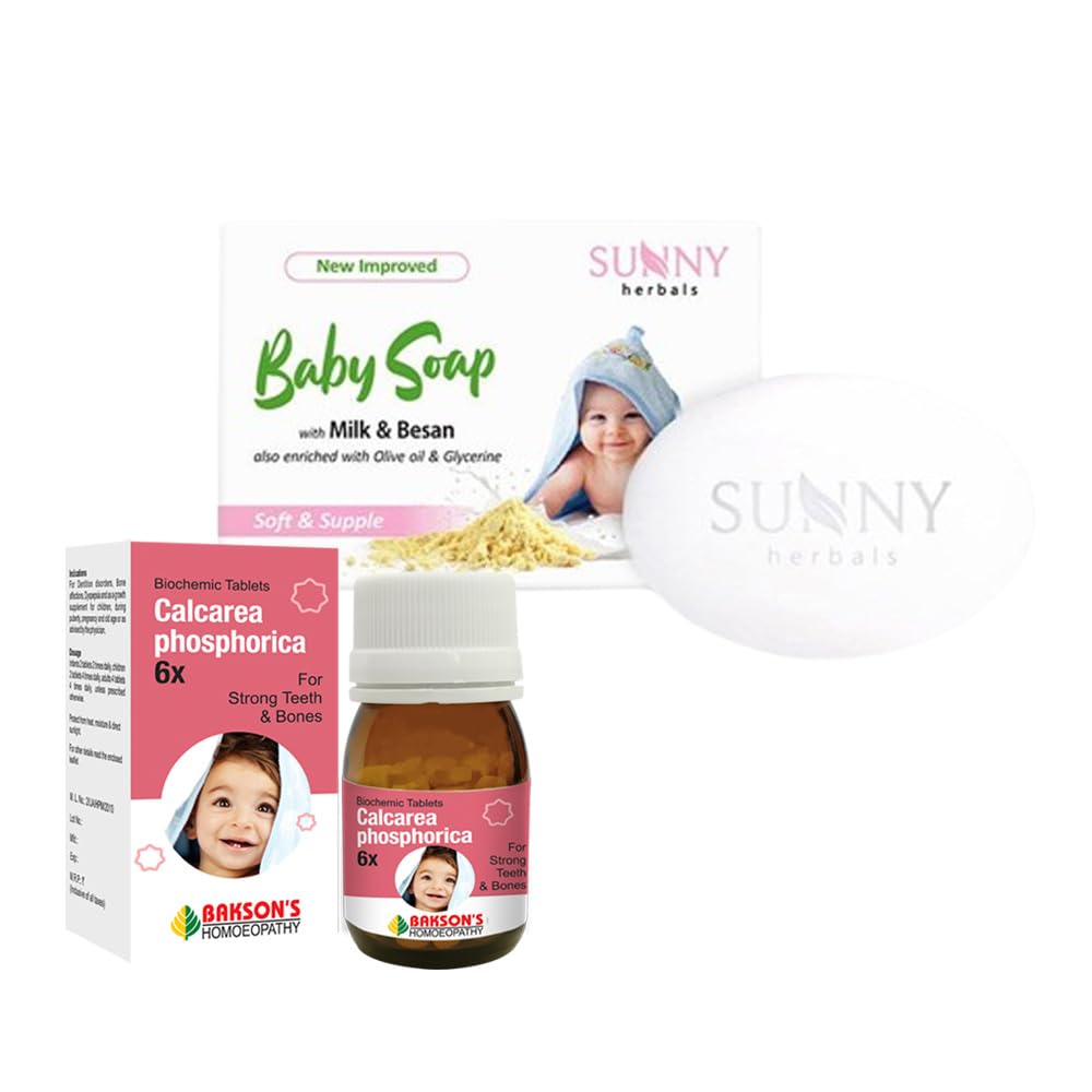 SUNNY HERBALS Baby Care Kit (Sunny Herbals Baby Care Soap (75 Gm) for Soft Baby Skin + Bakson Calcarea Phosphorica 6x for Bone Health) | Baby Care Products | Baby Care Set