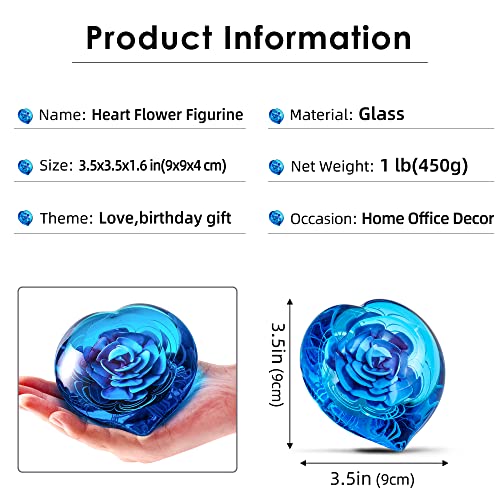 Hand Blown Glass Heart Flower Paperweight For Office Desk,Home Decor Collectible. #TOP1