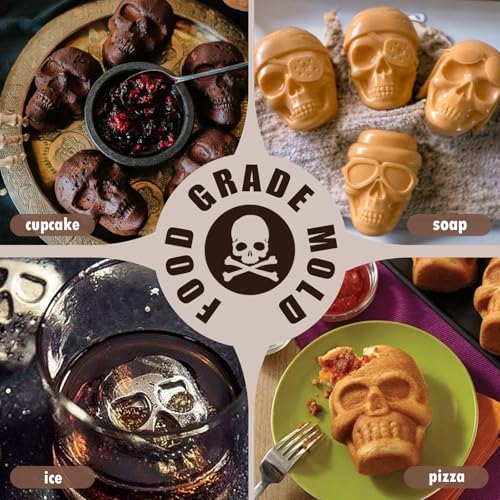 Image of HKNMTT Halloween Silicone Molds for Baking Extra large, 6 Cavities 3D Skull Cake Pizza Soap Pan Molds, Nonstick Halloween Skeleton Mold for Ice Cupcake