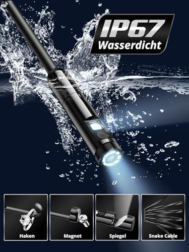 Bild 4 - Endoskopkamera mit Licht, 1920 HD Rohrkamera mit 8 LEDs, IP67 Wasserdichtes Inspektionskamer Handy Gadget, 5M Kanalkamera Werkzeuge für Android & iOS - 2 Lenses
