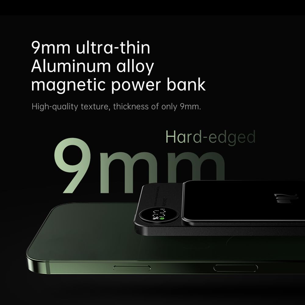 Aoresac Magnetische Powerbank mit 5000 MAh, PD20 W, Ultraschlanke Externe Akkus aus Aluminiumlegierung mit LED-Anzeige, Tragbar, Effizientes Laden für (10000 mAh [magnetisch + Schnellladung])