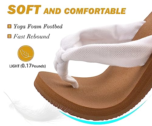 Kuailu Flip Flops For Women With Arch Support Yoga Mat Comfortable Summer Beach Walking Thong Cushion Sandals Slip On Indoor Outdoor White Khaki Size 9 thumb #2