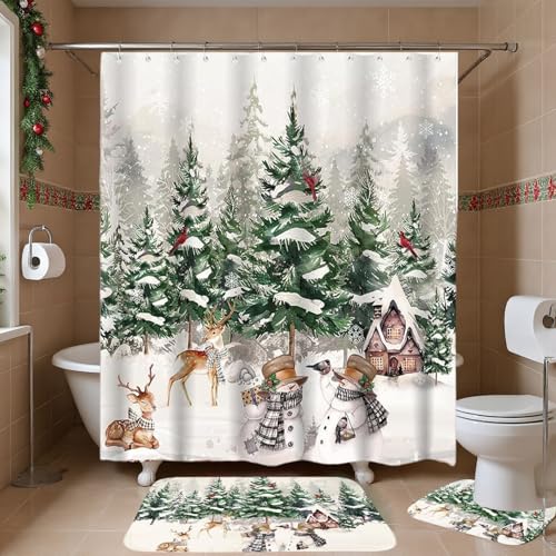 Rideaux douche imperméables Noël avec tapis antidérapants et WC - 6