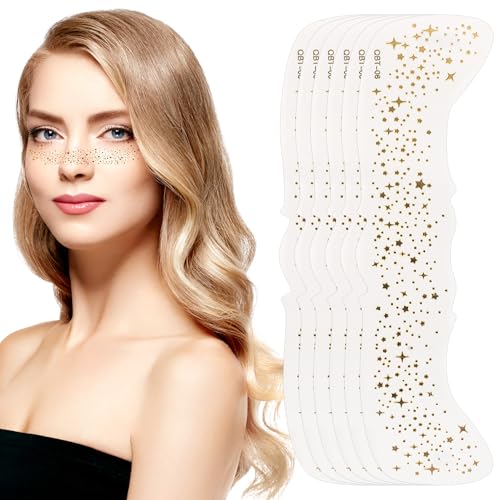 6 Hojas Henna Pecas Tatuajes Cara,Purpurina Cara Festival Brillantes para la Caras,Tatuajes Temporales Dorados,Pecas Henna Glitter Viso,Pegatinas Tatuaje Temporal para Festivales Mujeres Maquillaje