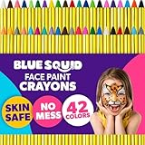 Blue Squid Face Paint Crayons for Kids - 42pcs XL Non-Toxic, Washable Body Paint Crayons - Our Face Painting Kit Makeup Sticks are Easy to Use, Safe for Sensitive Skin and Perfect for a Kids Party