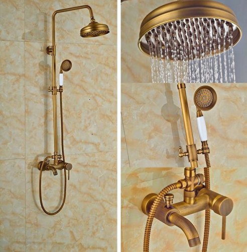 Ensemble de douche laiton antique avec mitigeur monocommande mural et colonne rétro