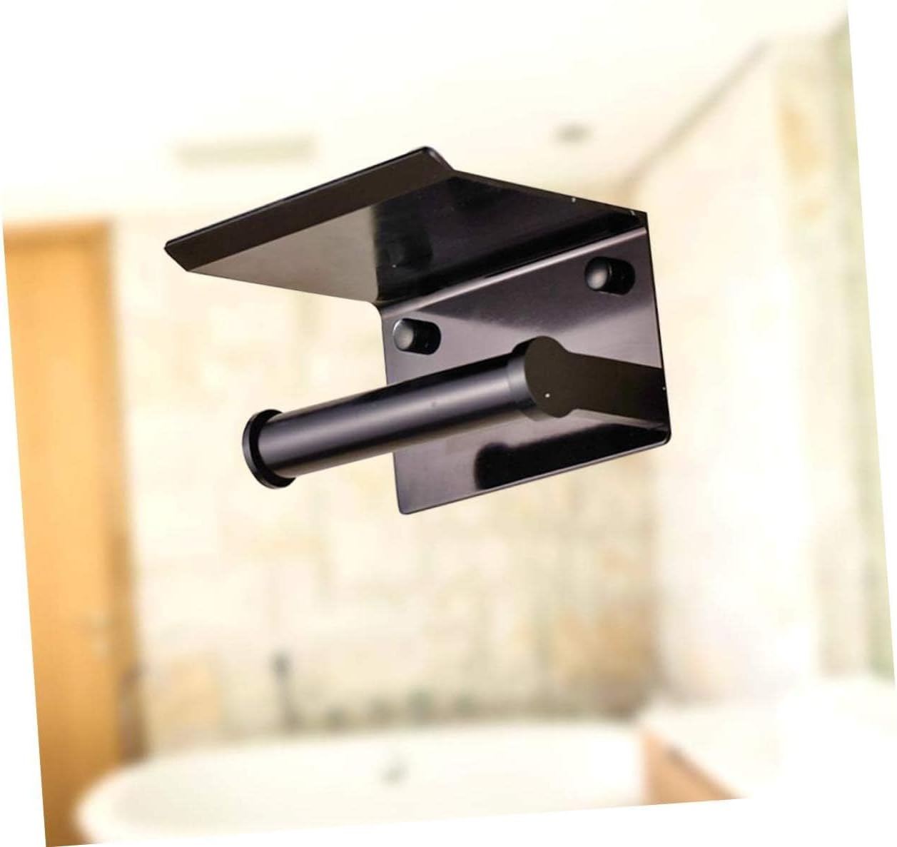 Black Wall - Mounted Toilet Paper Holder, Compact Bathroom & RV Tissue Storage Solution,Black