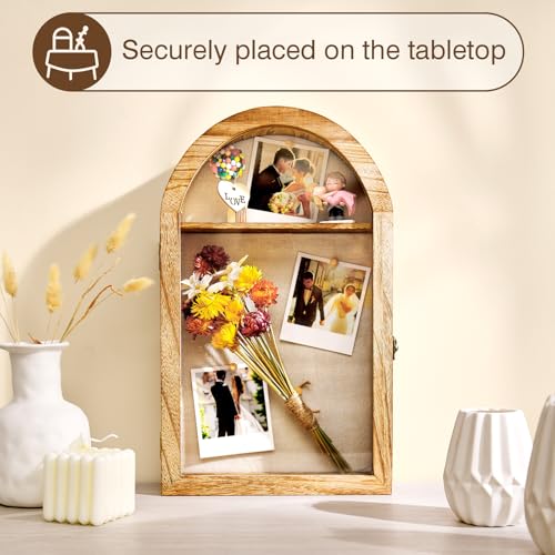 Image of DGWJSU Shadow Box Frame 10x16 Large Shadow Boxes Display Cases with Linen Back and Removable Shelves, Picture Frame Wedding Bouquet Memorabilia Medals Photos Memory Box for Keepsakes, Carbonized Brown