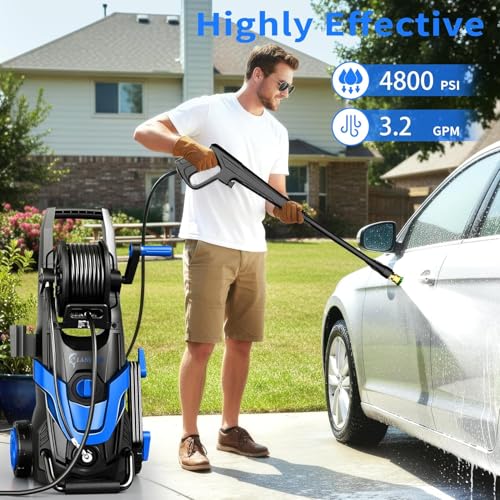 Image of 2026 New Upgrade Pressure Power Washer 4800PSI w /4 Quick Connect Nozzles, Inlet Hose & Filter&500ML Soap Tank, High Cleaning Machine for Cars /Fences /Driveways /Patios /Home Cleaning,Blue