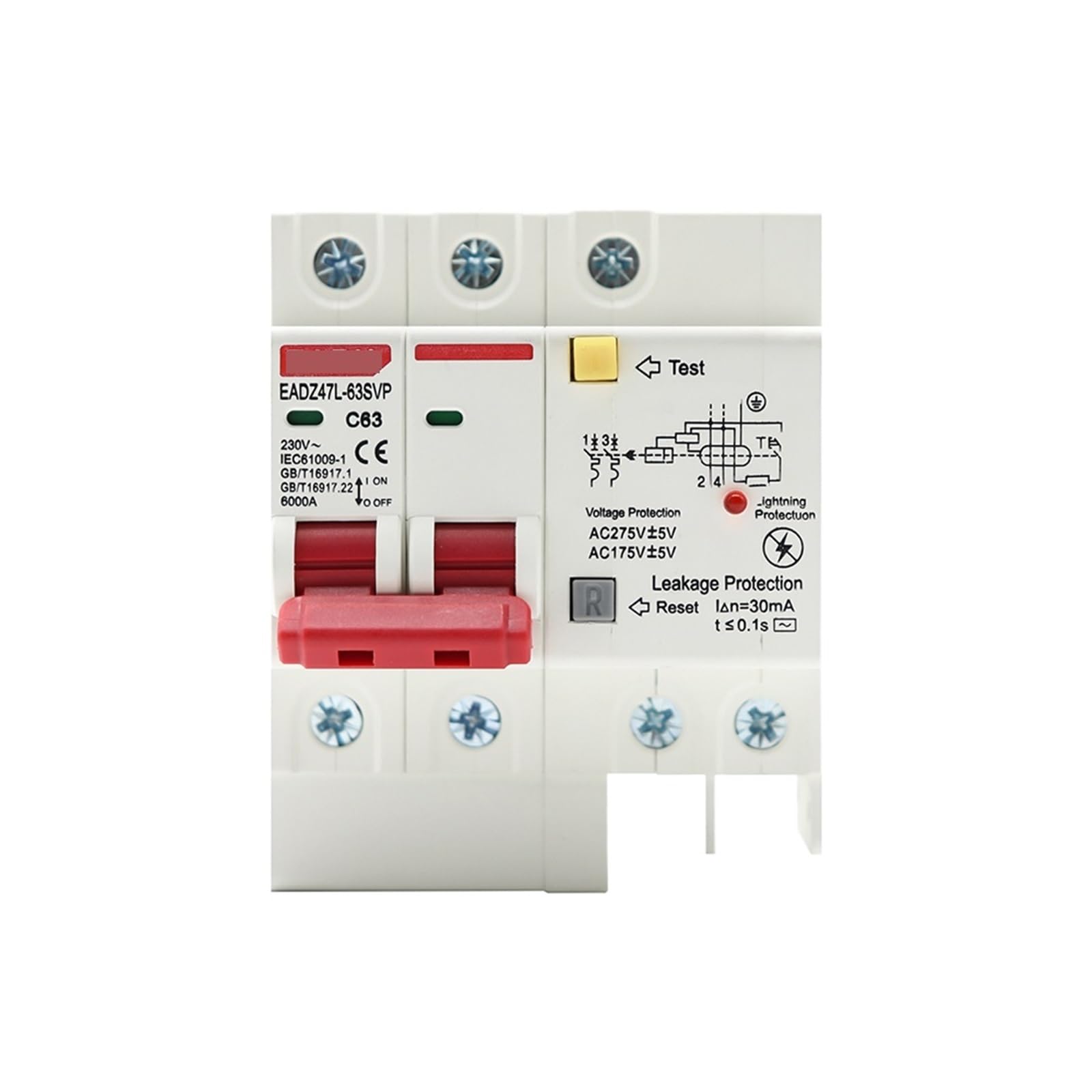 AVSBBYEPS 230V 2P SPD Residual Current Circuit Breaker with Overload Overvoltage RCBO RCCB with Protection MCB Leakage Protector 1Pcs(16a)