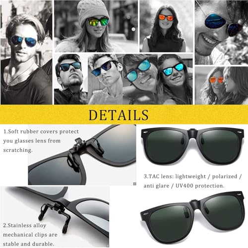 Image of Polarized Clip-on Sunglasses Over Prescription Glasses Anti-Glare UV Protection Flip-up Sun Glasses
