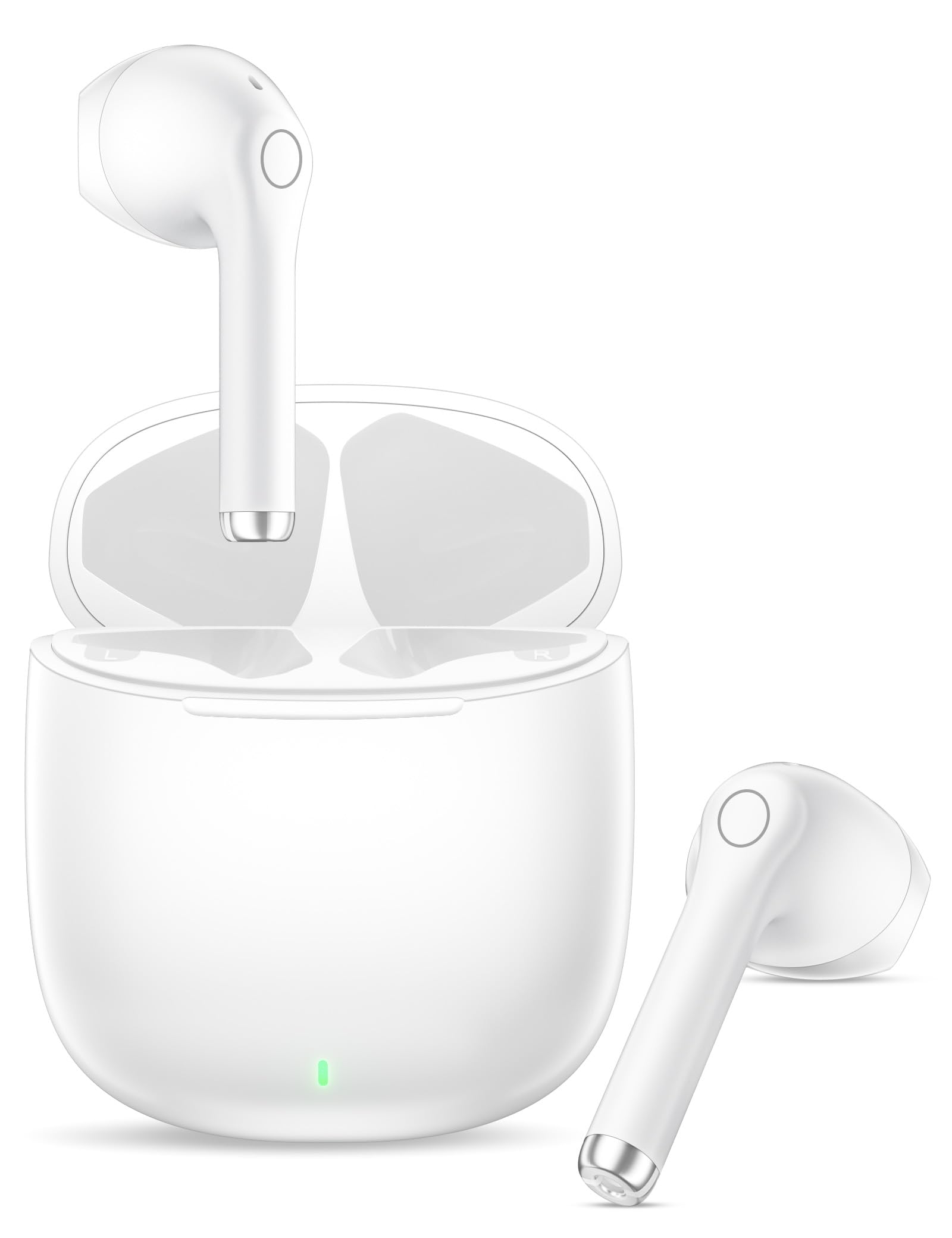 Bluetooth Headphones True Wireless Earbuds for Laptop Smartphone TV | All Day Playback Stereo Earphones for iPhone/Samsung/Google Bluetooth 5.3 Earbuds with Mic Headsets for Sport Working White