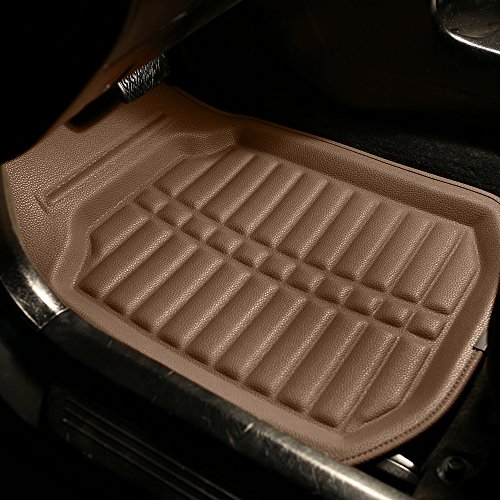 Image of FH Group Automotive Floor Mats - PU Leather Floor Mats, Deep Dish Design, Floor Mats for Cars, Universal Fit Floor Mats Front Set, Floor Mats for Most Sedan, SUV, Truck Floor Mats Solid Beige