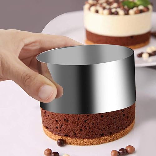 Miniatura 4 de Gutsdoor Paquete de 4 anillos de presentación de alimentos de acero inoxidable para tartas, moldes pequeños para hornear, anillos de cocina redondos