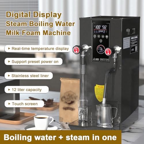 12L Commercial Milk Frother - 2500W Steam Boiler with LED Temperature Display, Stainless Steel Tank & Pressure Release Nozzle for Coffee/Tea Shops - High Capacity, Fast Heating