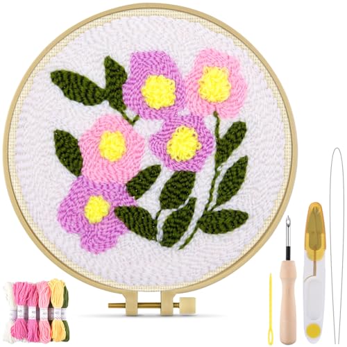 Image of TINDTOP Punch Needle Kits, Flowers Punch Embroidery Kits for Adults