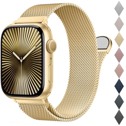 BELONGME Mesh Metal Loop Compatible with Apple Watch Band 40mm 41mm 38mm 42mm Series SE 10 9 8 7 6 5 4 3 2 1 Women Men, Stainless Steel Strap with Magnetic Clasp for iWatch Bands