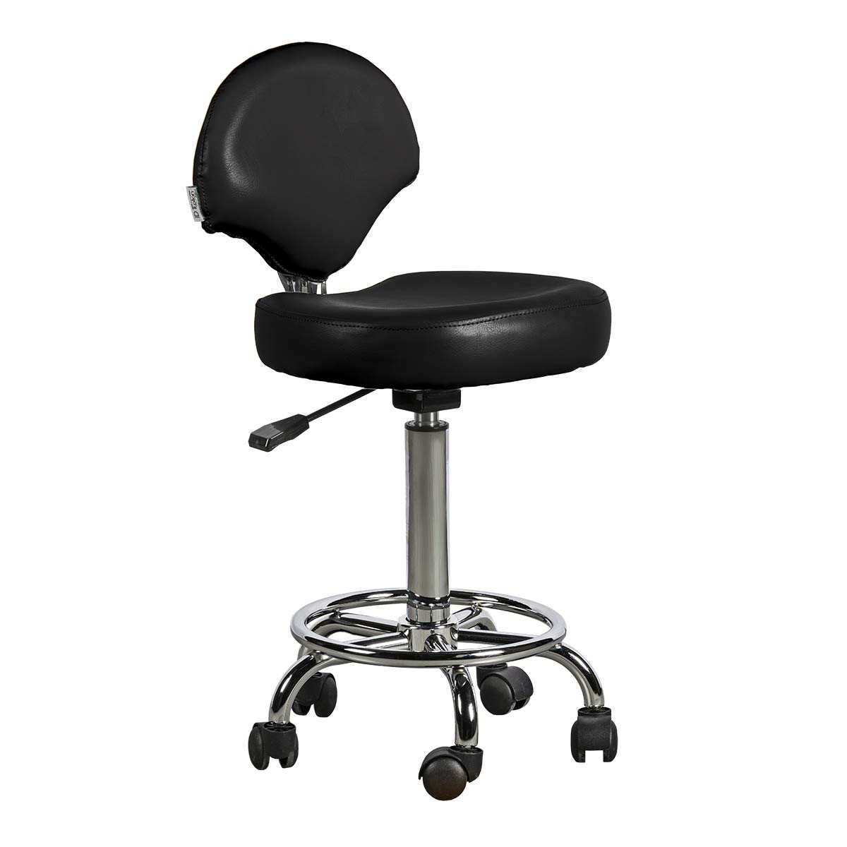 Italian Design - Taburete Ferrara con Respaldo Negro - Ajustable en Altura - Diseño Ergonómico - Tapizado en Cuero Sintético - Base Estable con Ruedas Giratorias - Ideal para Entornos Profe