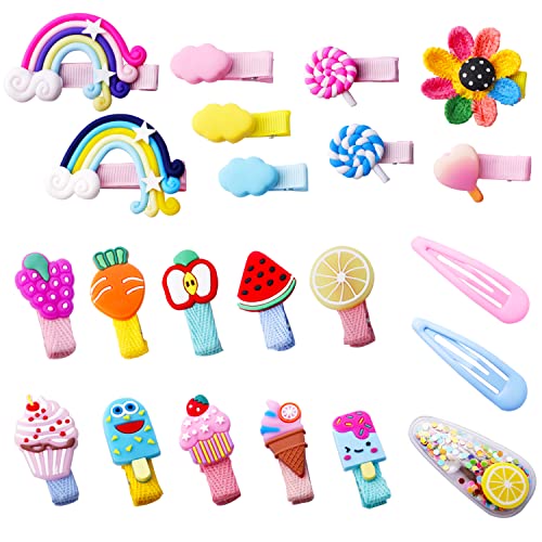22 Pieces Cute Toddler Hair Accessories for Girls Hair Accessories for Baby Cute Dessert Candy Rainbow Pattern Hair Clips for Girls Toddler Kids Children (Blue and pink)
