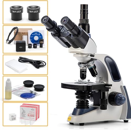 Image of Swift Compound Trinocular Microscope SW380T,40X-2500X Magnification,Siedentopf Head,Two-Layer Mechanical Stage,with Swiftcam 18 Megapixel Camera and 100 PCS Blank Slides and Cover Slips