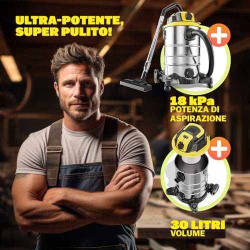 Monzana® Aspirapolvere Liquidi Solidi 30L 2200W Presa Certificata GS Raggio 9m Aspiratore Secco Umido Industriale Acciaio Inox con Funzione di Soffiaggio - 4