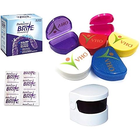 Retainer Brite Pack of 36's Cleaning Tablets, VHO Retainer Case & Sonic Cleaner (Batteries Included Cover