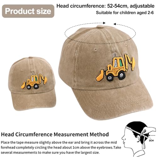 Bagger Baseball Cap Auto Sonnenhut für Kinder 2-8 Jahre - Cartoon Baseballmütze für Jungen und Mädchen mit Sonnenschutz, Khaki
