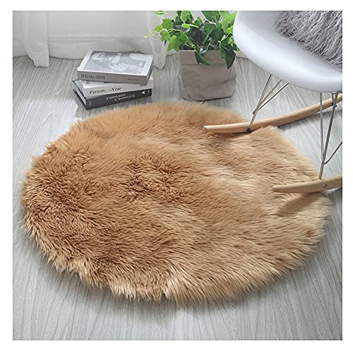 Antidérapant Rond Tapis Moelleux en Fausse Fourrure Coussin de Siège Shaggy Doux Tapis Moelleux et Douillets pour la décoration de Plancher de Chambre à Coucher de Bureau dortoir Camel 30cm Cover
