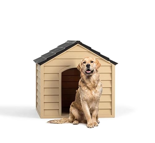 Caseta de plástico para mascotas, uso exterior, color marrón