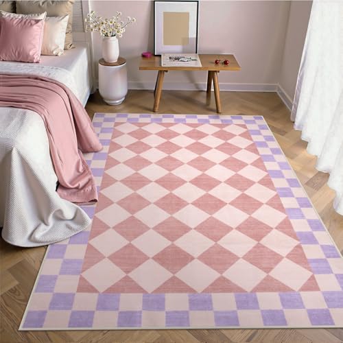 Tapete decorativo a cuadros 5x7 rosa para dormitorio miniatura 6