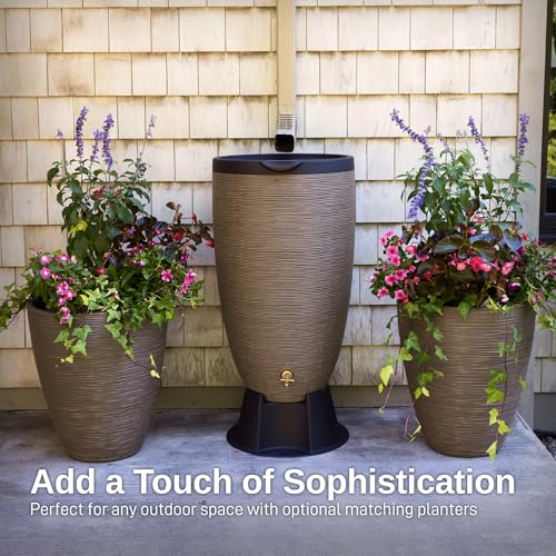 Image of RTS Home Accents 50-Gallon Newport Rain Barrel with Stand and Removable Lid, Sandstone Color