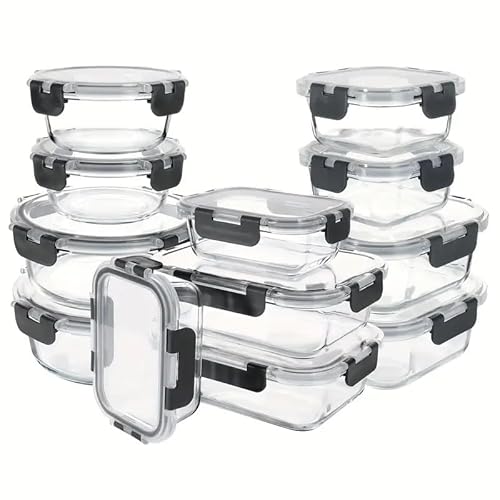 Kimfead 24-Piece Glass Food Storage Containers Set for Food, Glass Containers with Lids(12Lids+12bottles)