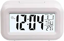 Mini Despertador Digital com Luz Noturna e Função Soneca – Compacto, Silencioso e Ideal para Viagem ou Mesa de Cabeceira (Branco)