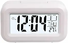Mini Despertador Digital com Luz Noturna e Função Soneca – Compacto, Silencioso e Ideal para Viagem ou Mesa de Cabeceira (Branco)
