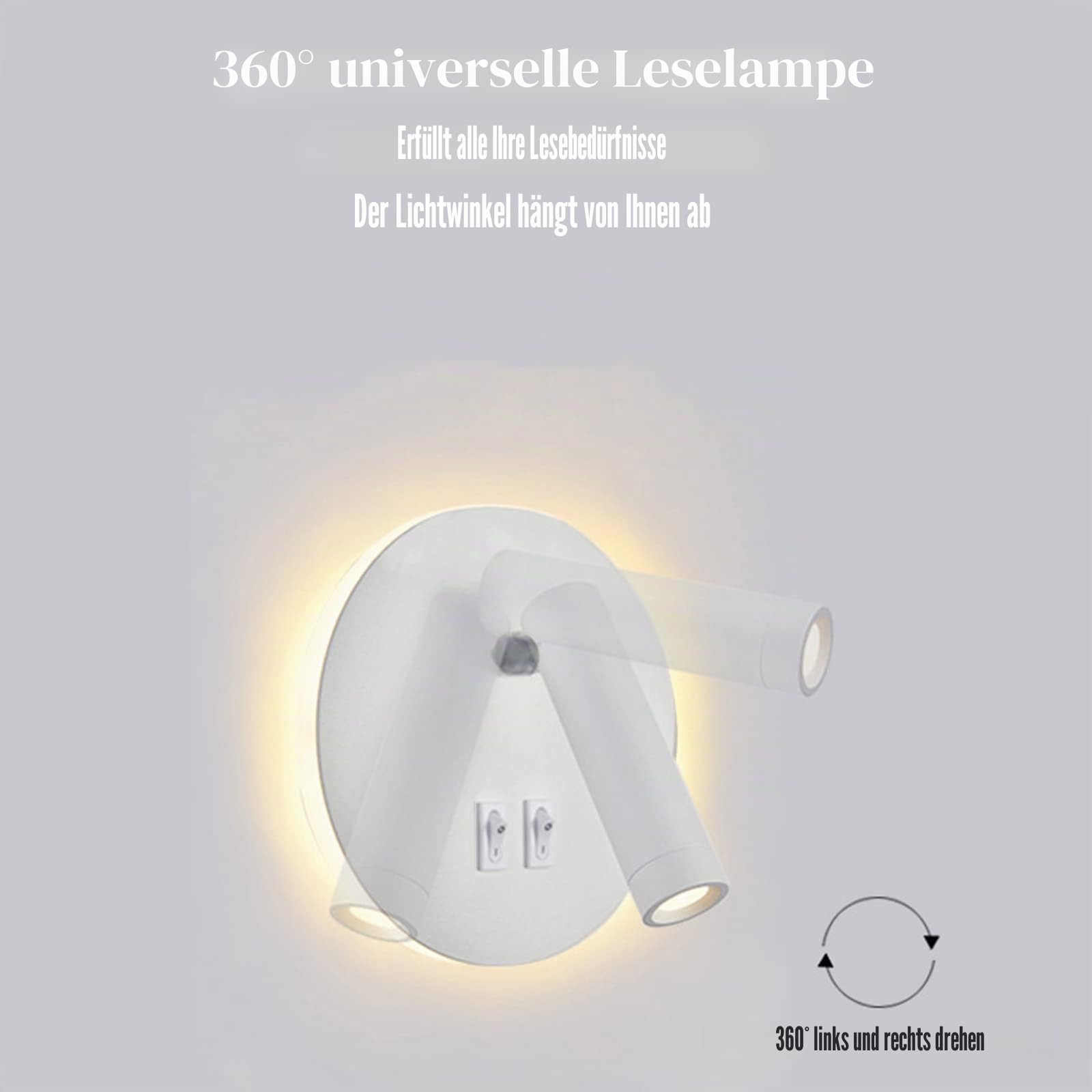 LED-Wandleuchte, Nachttisch-Lesewandleuchte, 12W LED Wand-Leselampen, verstellbarer Strahler （3W +9W 3000K Warmes Licht） schwarz (Rund weiß 2PCS)