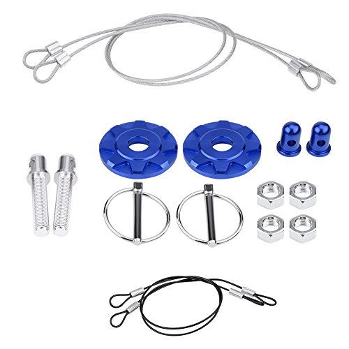 Acouto Hood Pins Kit CNC Aluminum Alloy Car Racing Hood Pin Lock Appearance Kit Universal Hood Pin Plate Kit(Blue)