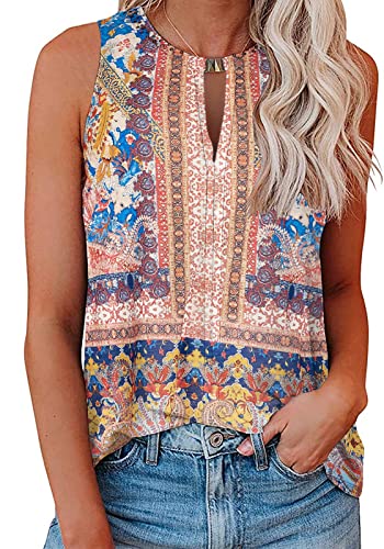 Soesdemo Tank Top for Women Keyhole V Neck Sleeveless Summer Casual Loose Fit Business Cute Floral Basic Shirt Blouse2