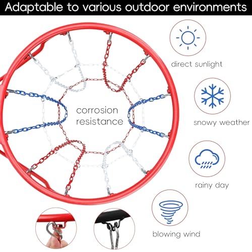 Basketball Net Replacement Heavy Duty, Carbon Steel Chain Basketball Net, Anti-Rust Use Indoor Outdoor Standard 12-Ring Basketball Hoop, Quick Installation - Thumbnail 6