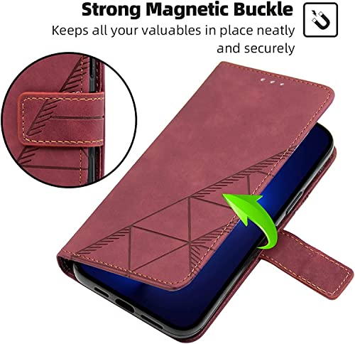 Étui portefeuille iPhone 14 Pro haut de gamme bordeaux en cuir fin - 4