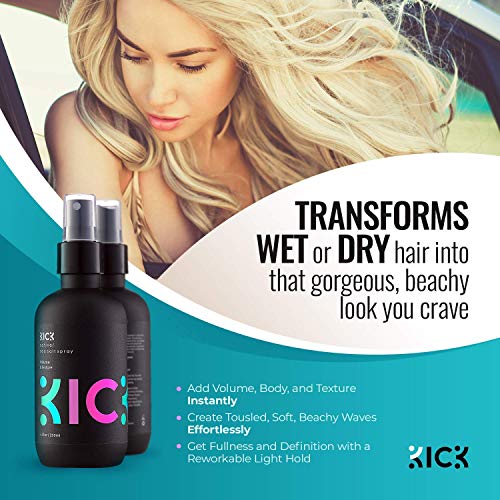 Kick Shampoo +Conditioner +Sea Salt Spray-Style Essentials Bundle High Performance Anti-Dandruff Cleansing/Conditioning For Thinning Hair, Natural Texturizing Spray For Volume-For Men & Women #TOP5