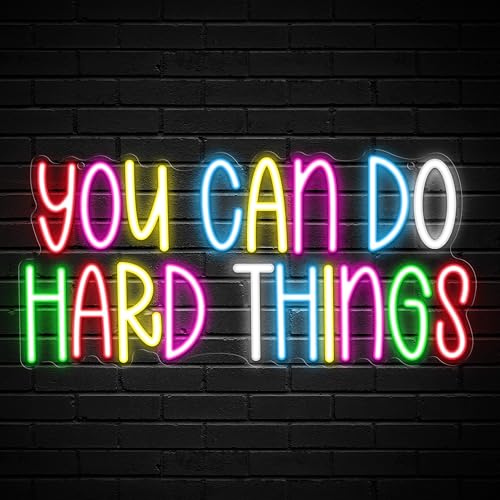 Kavaas You Can Do Hard Things Neon Sign Colorful LED Light Neon Signs for Wall Decor Positive Quotes Backdrop for Classroom Study Corner -Best Back to School Gifts for Teacher Student Teens Kids