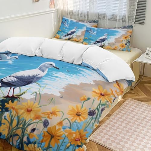 Sunflower Beach of La Concha Seagulls Sea Funny 3 Piece Bedding Comforter Sets 1 Duvet Cover and 2 Pillowcases 102