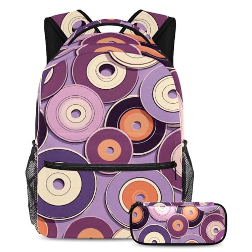Sac à dos imprimé violet multicolore résistant avec trousse assortie
